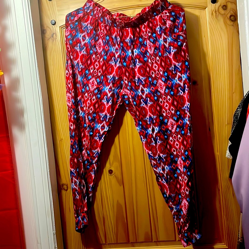 Large blue white and red pants the brand of the pants are freestyle